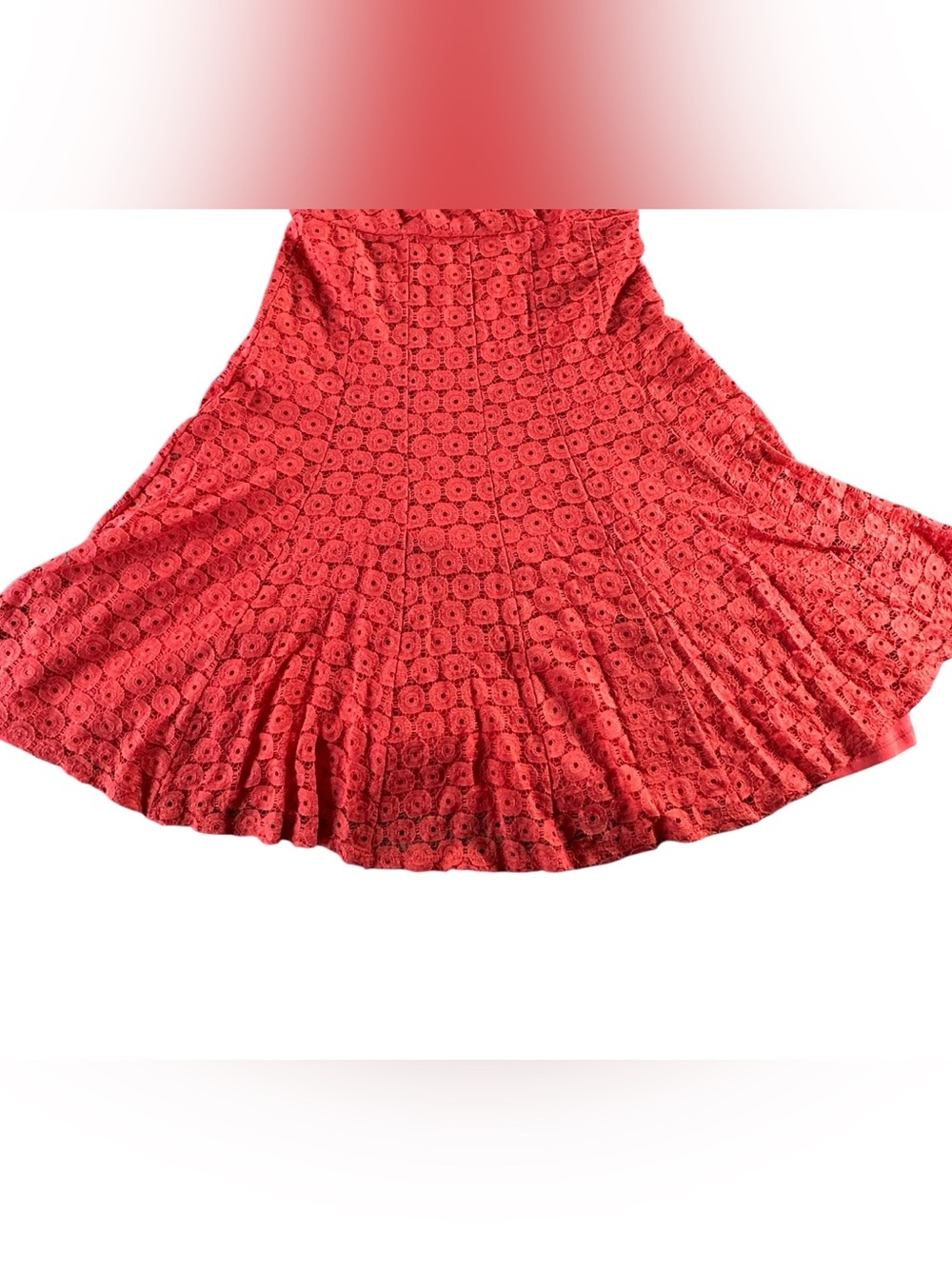 Glamour Coral Red Eyelet Lace Fit & Flare Cocktail Dress Size 10 V-Neck Like New - Picture 8 of 9